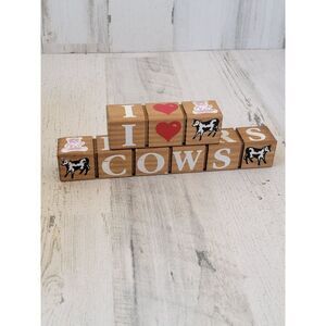 Wooden blocks I heart Bears cows pigs dolls decor‎